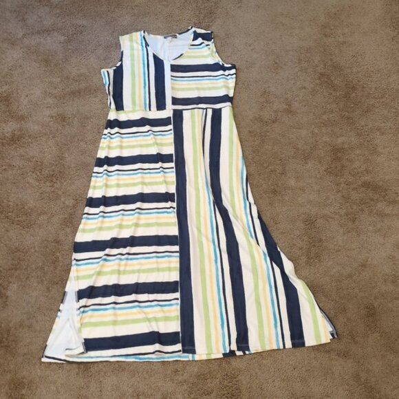 Modes Crystal Fashions Dress XL Maxi Striped Print Sleeveless Slinky Arts Vaca - Picture 1 of 6